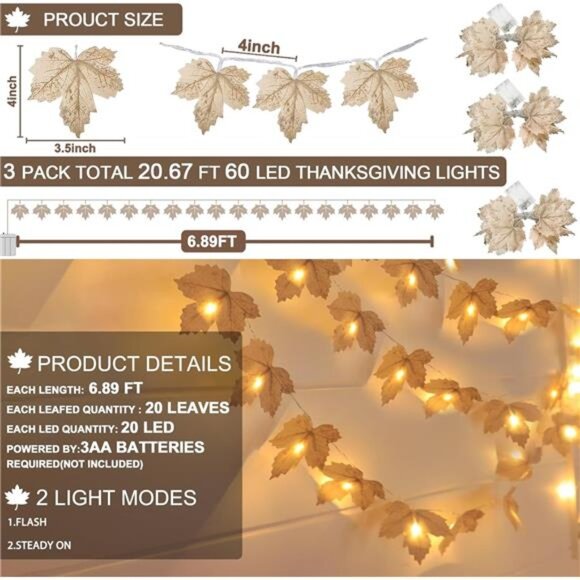 3 Pack Thanksgiving Decorations - Thanksgiving Garland with Lights Fall - Picture 4 of 7
